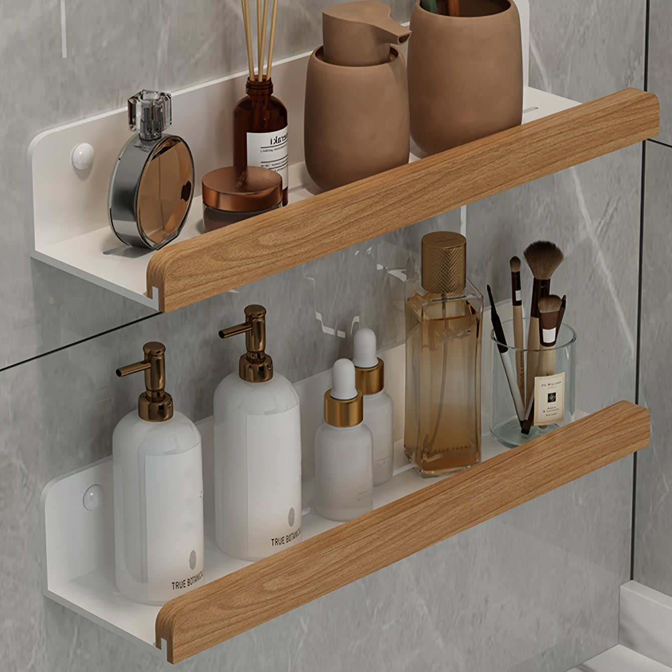 RustiRack Wall Shelf – Rustic Bathroom Storage Solution with No-Drill Installation