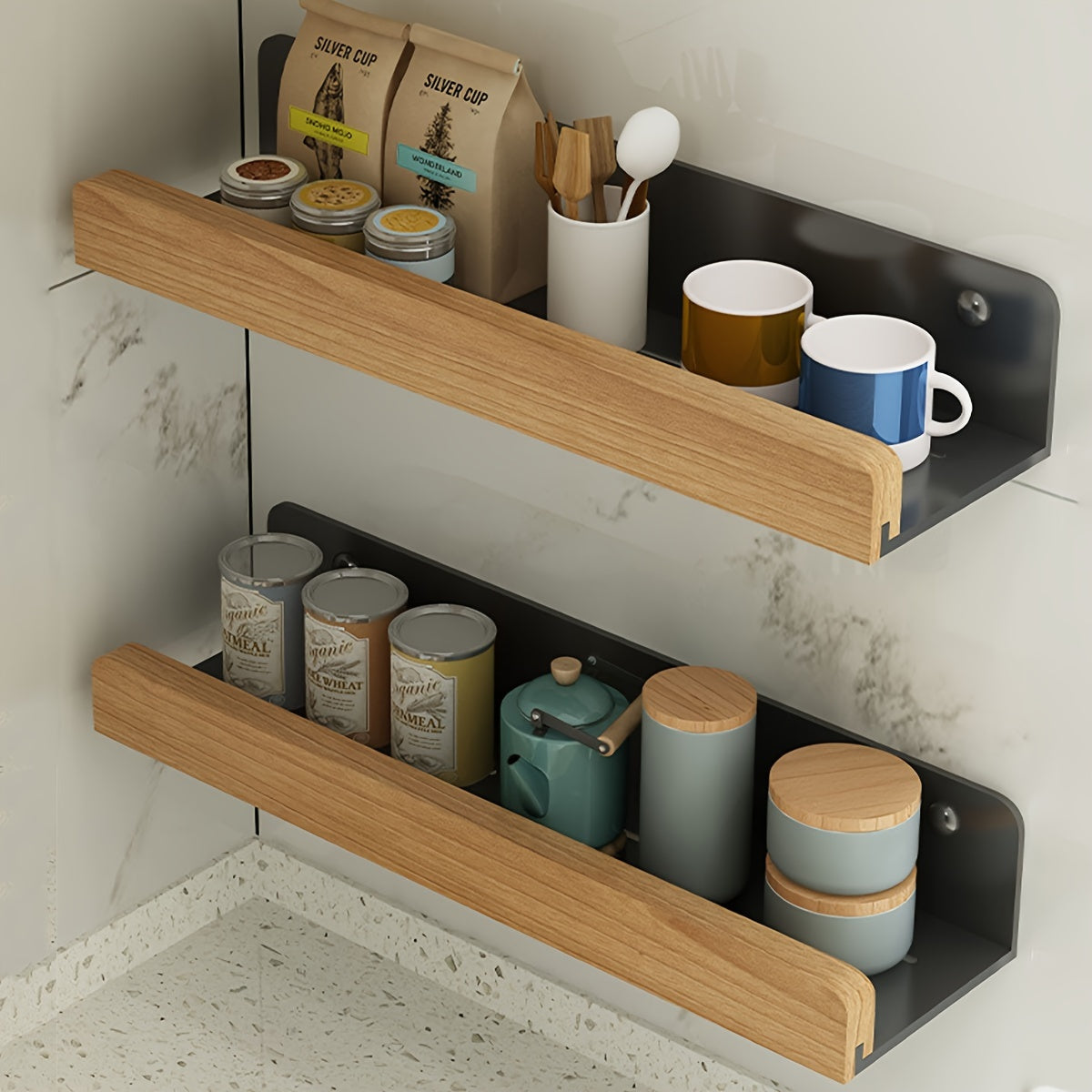 RustiRack Wall Shelf – Rustic Bathroom Storage Solution with No-Drill Installation
