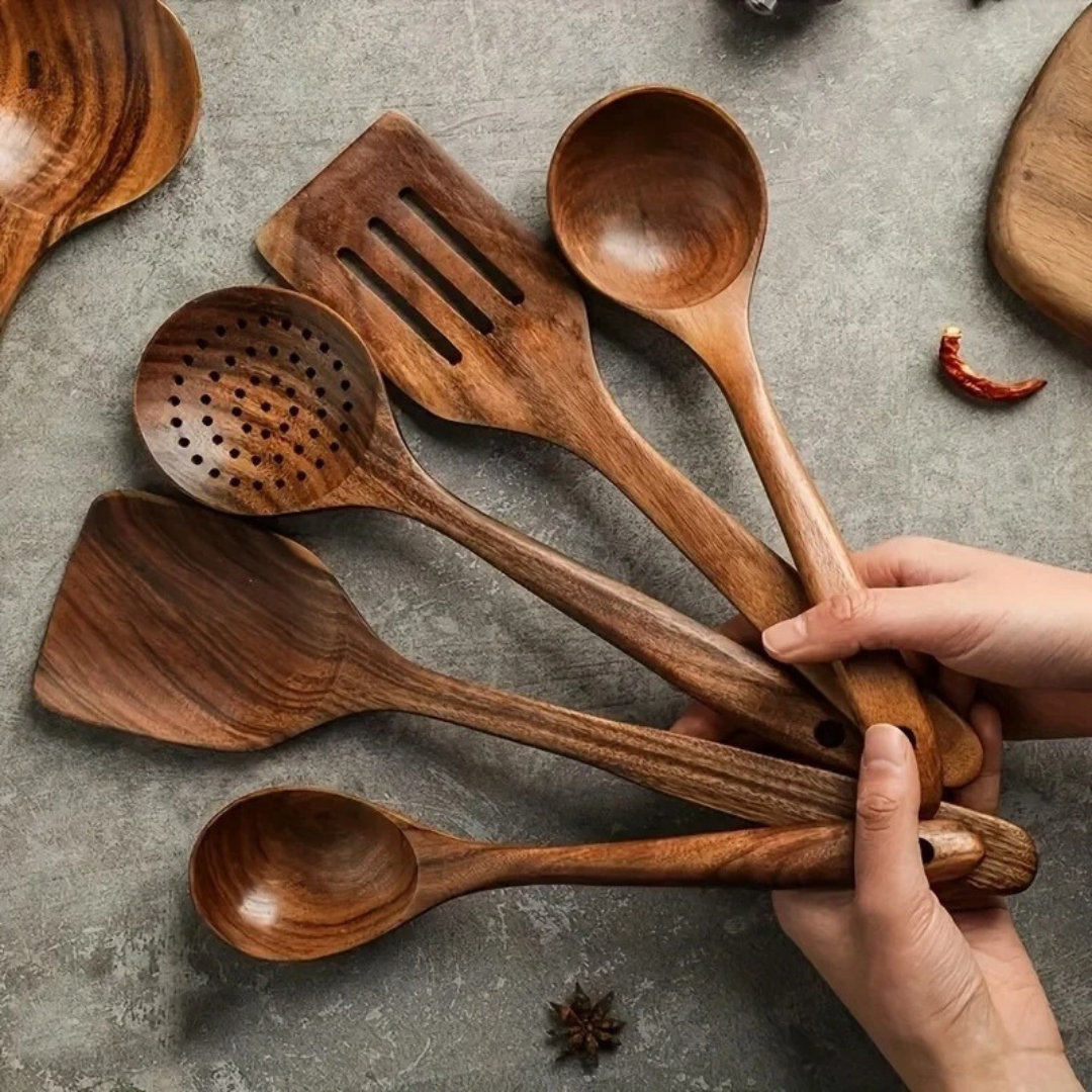 RusticElegance - Wooden Cooking Utensils Set