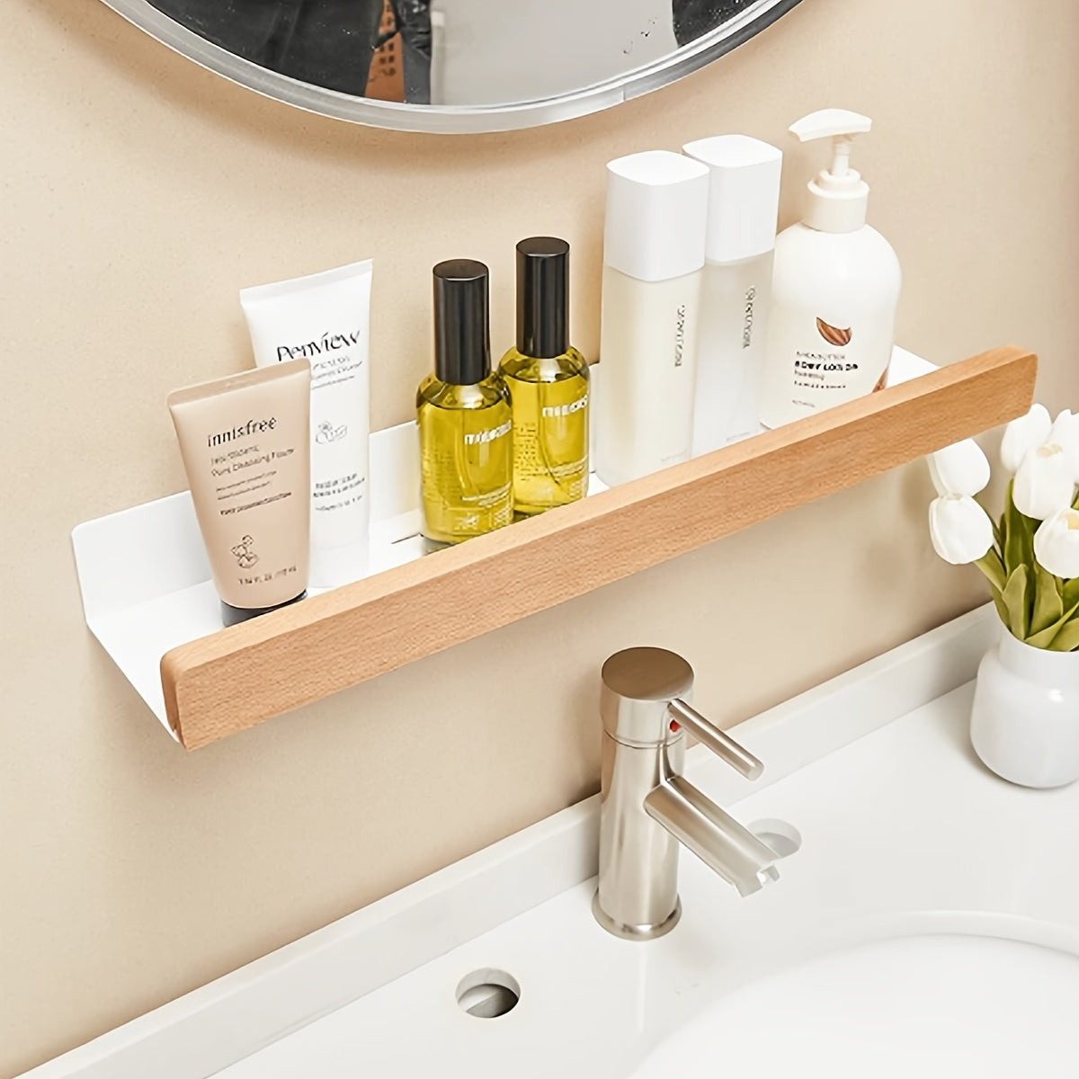 RustiRack Wall Shelf – Rustic Bathroom Storage Solution with No-Drill Installation
