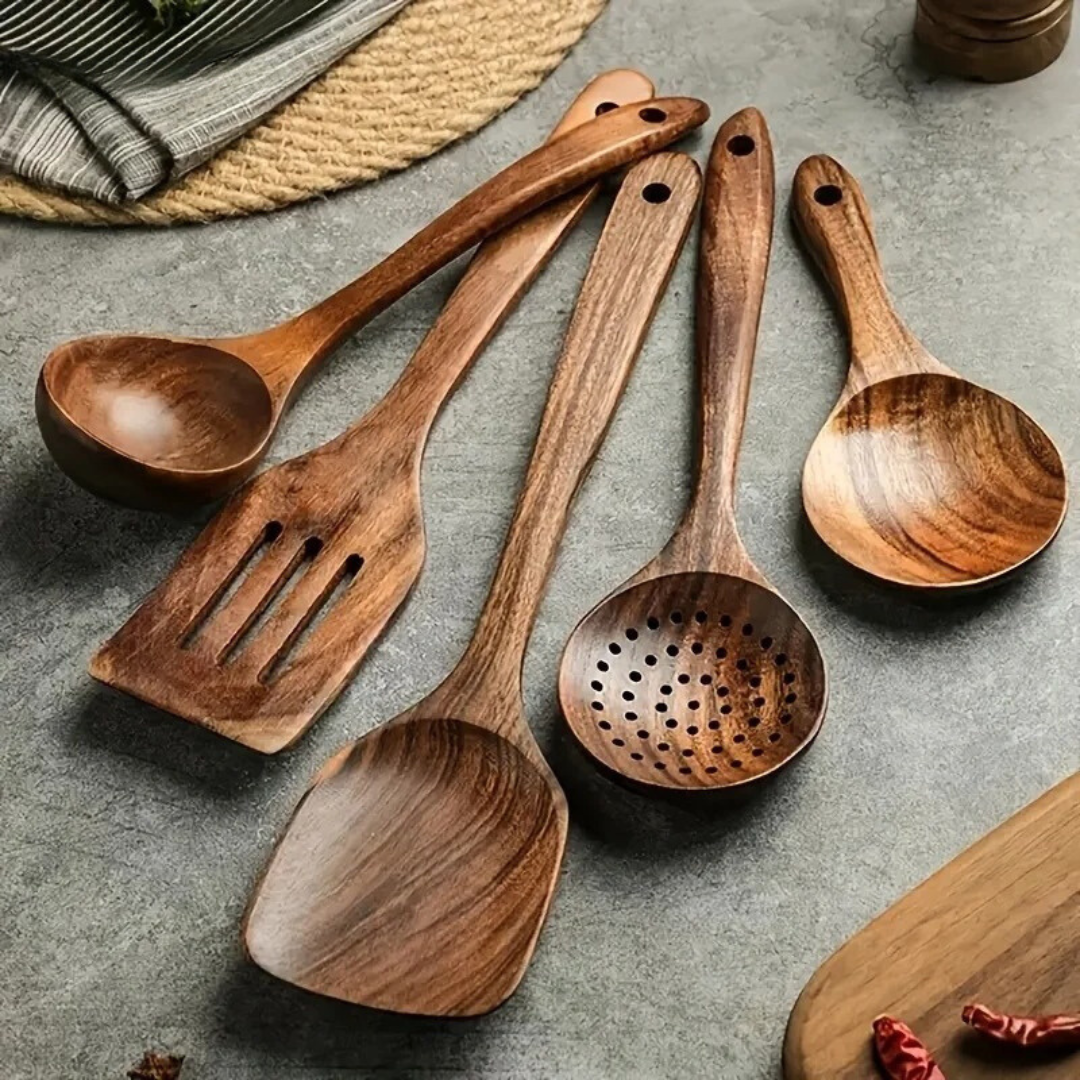 RusticElegance - Wooden Cooking Utensils Set