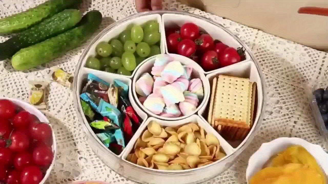 RevolveBites Rotating Snack Organizer – Round Plastic Divided Food Storage Container