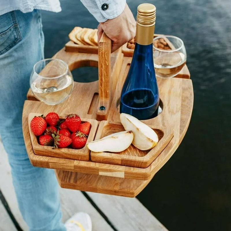 Portable Wooden Picnic Wine Table