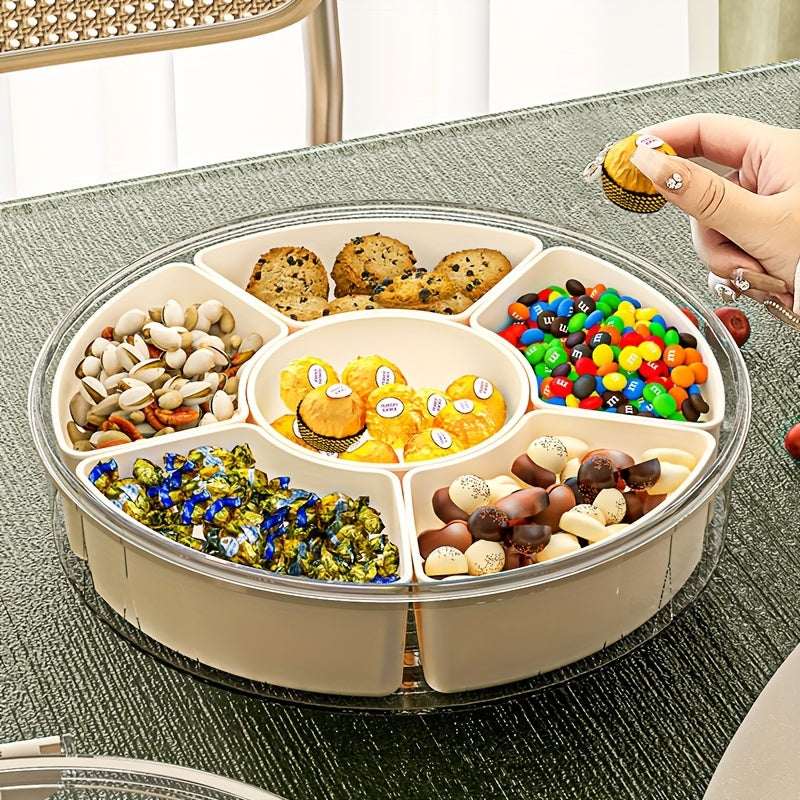 RevolveBites Rotating Snack Organizer – Round Plastic Divided Food Storage Container