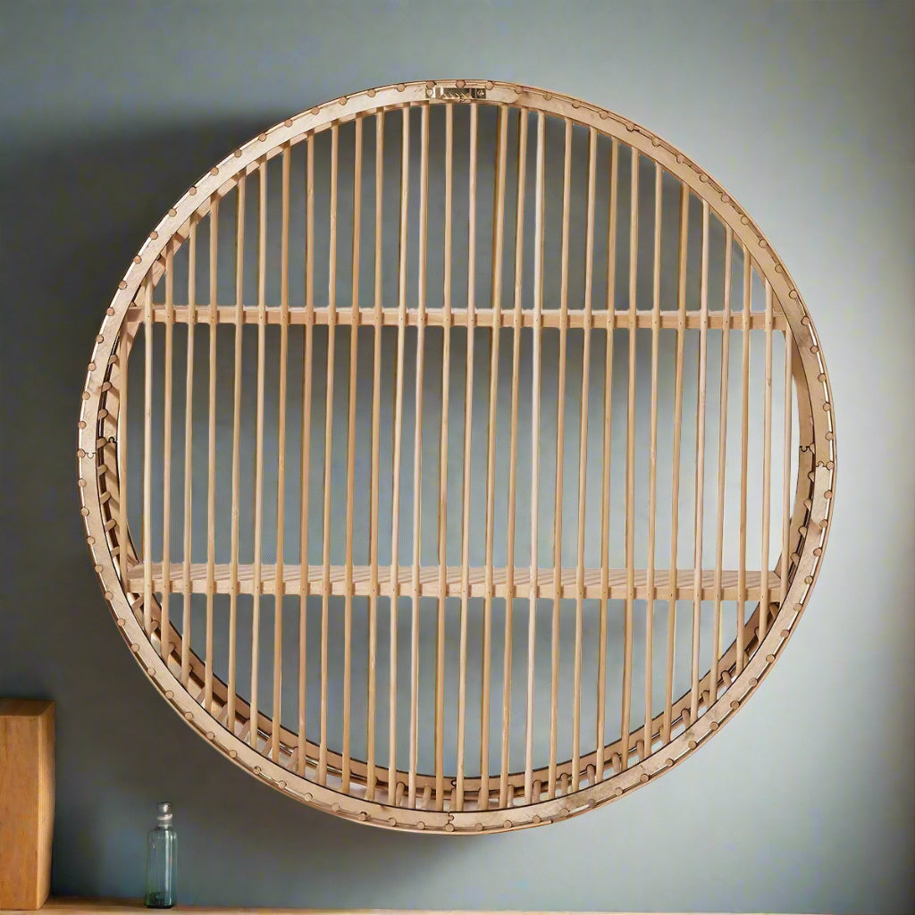 Bambloom - Round Bamboo Wall Shelf with 2-Tier Display