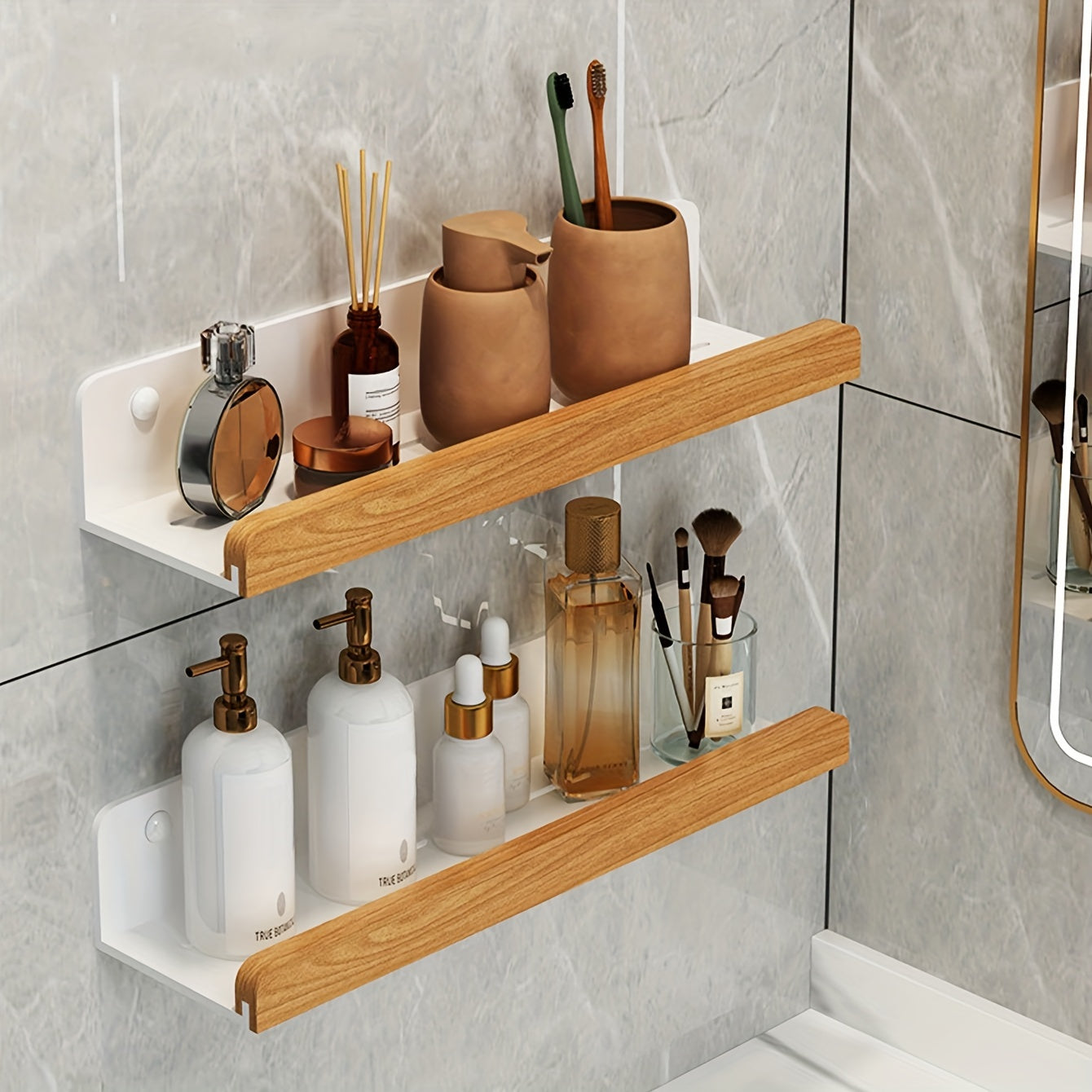 RustiRack Wall Shelf – Rustic Bathroom Storage Solution with No-Drill Installation