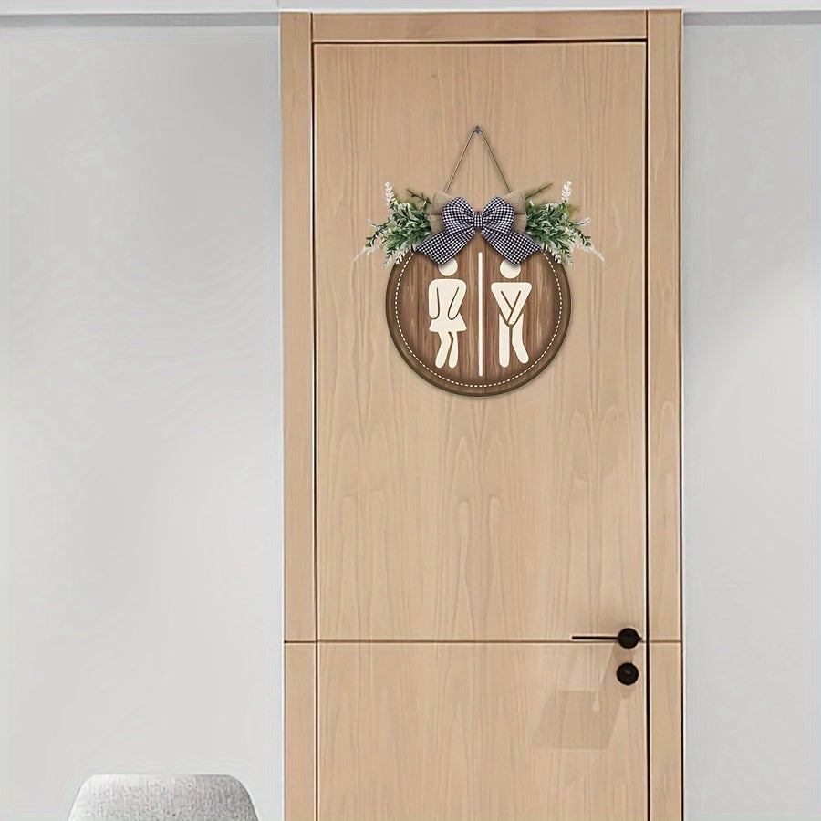 LooCharm - Rustic Bow Round Wooden Restroom Sign