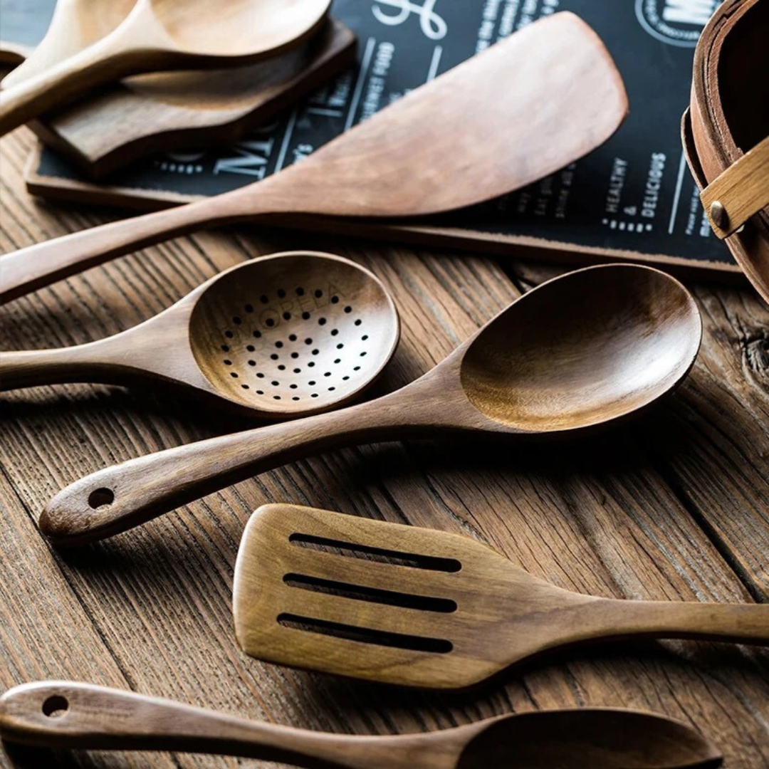 RusticElegance - Wooden Cooking Utensils Set