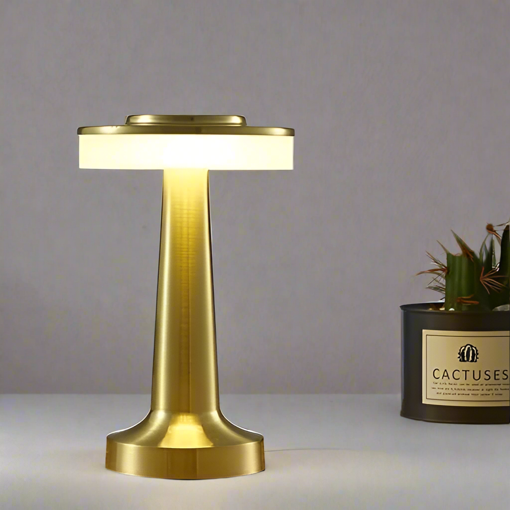 LumaGlow - Minimalist LED Table Lamp with Circular Top and Sleek Tapered Base