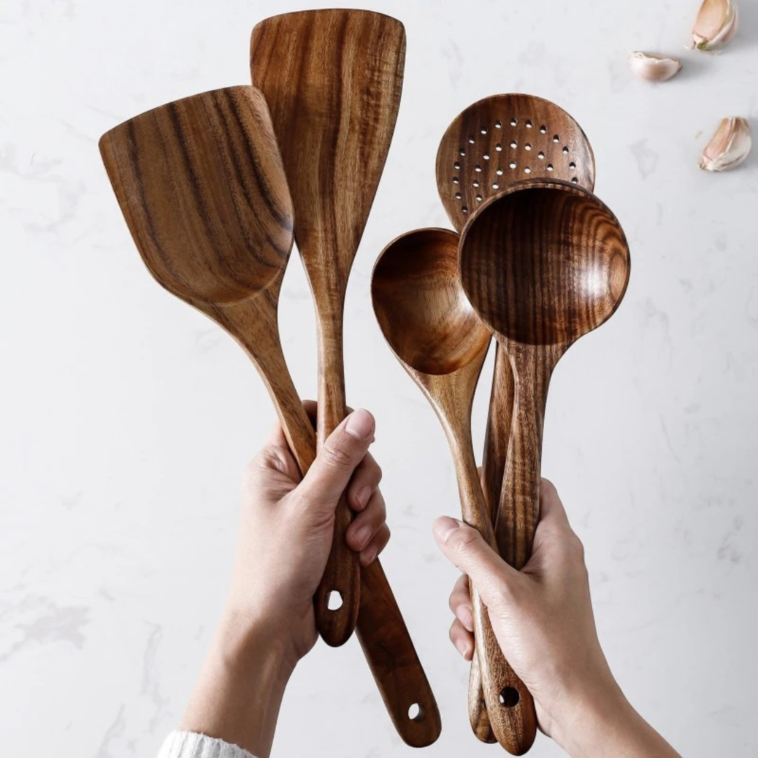 RusticElegance - Wooden Cooking Utensils Set