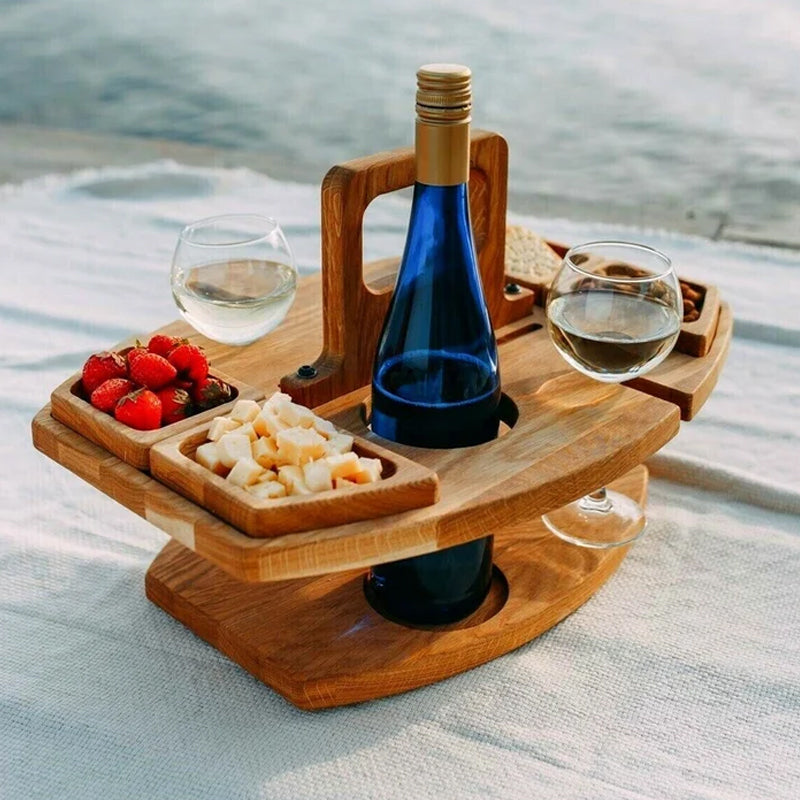 Portable Wooden Picnic Wine Table
