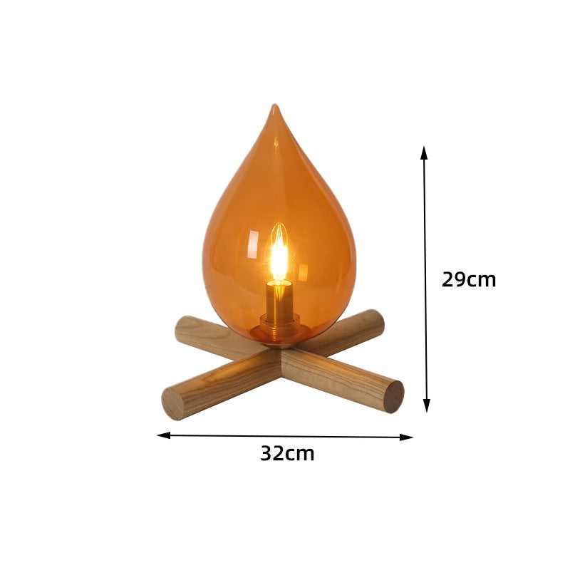 LumiAmber - Teardrop Glass Table Lamp with Wooden Base