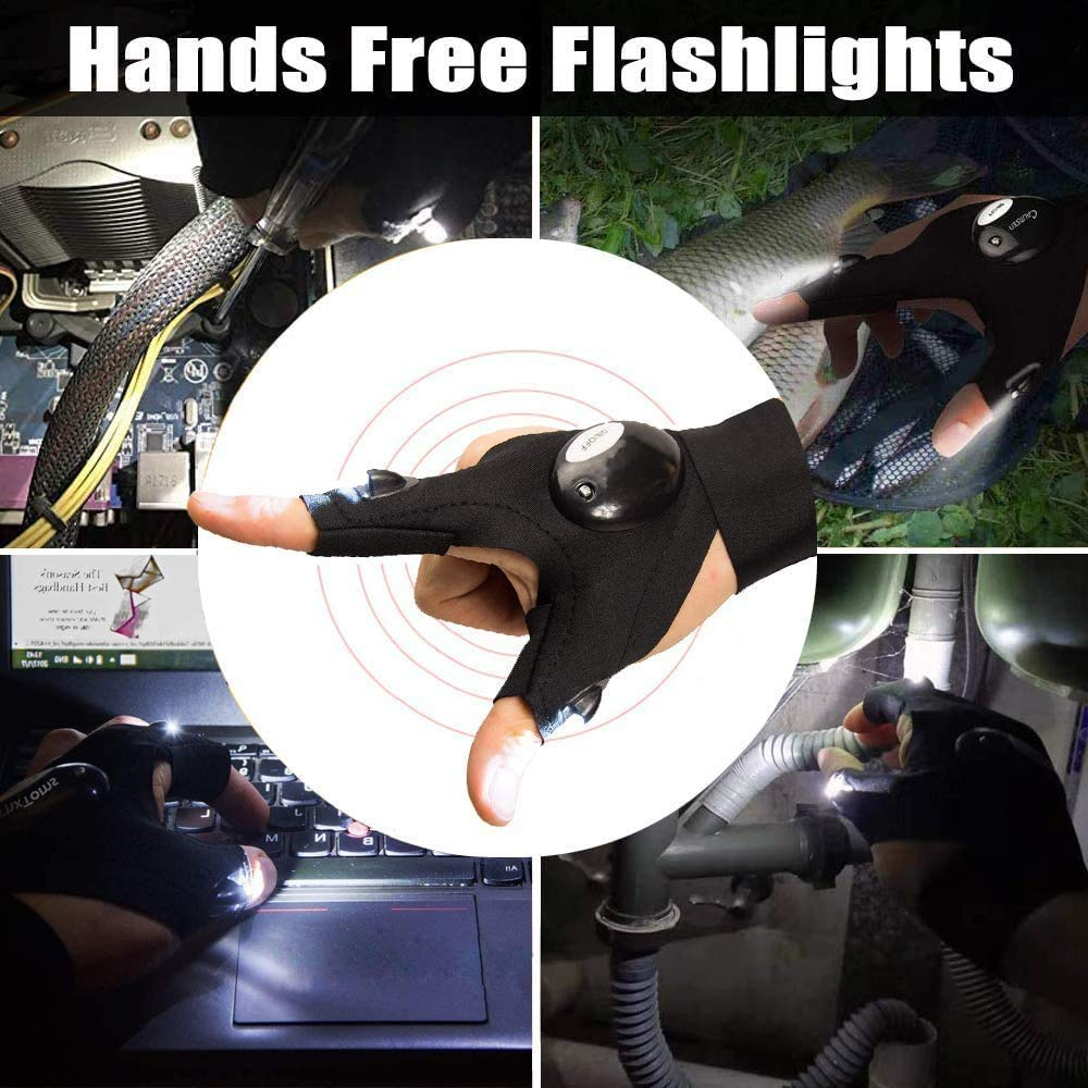 Fingerless LED Flashlight Gloves | Hands-Free Lighting for DIY, Camping, and Repairs
