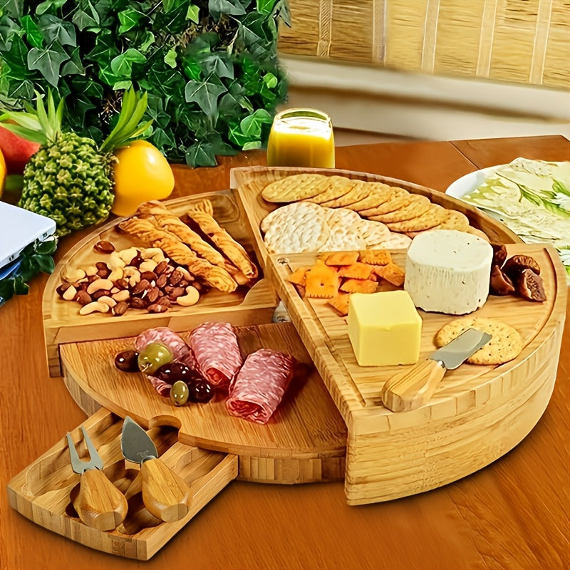 Eleganza - Multi-Compartment Bamboo Cheese Board with Cutlery