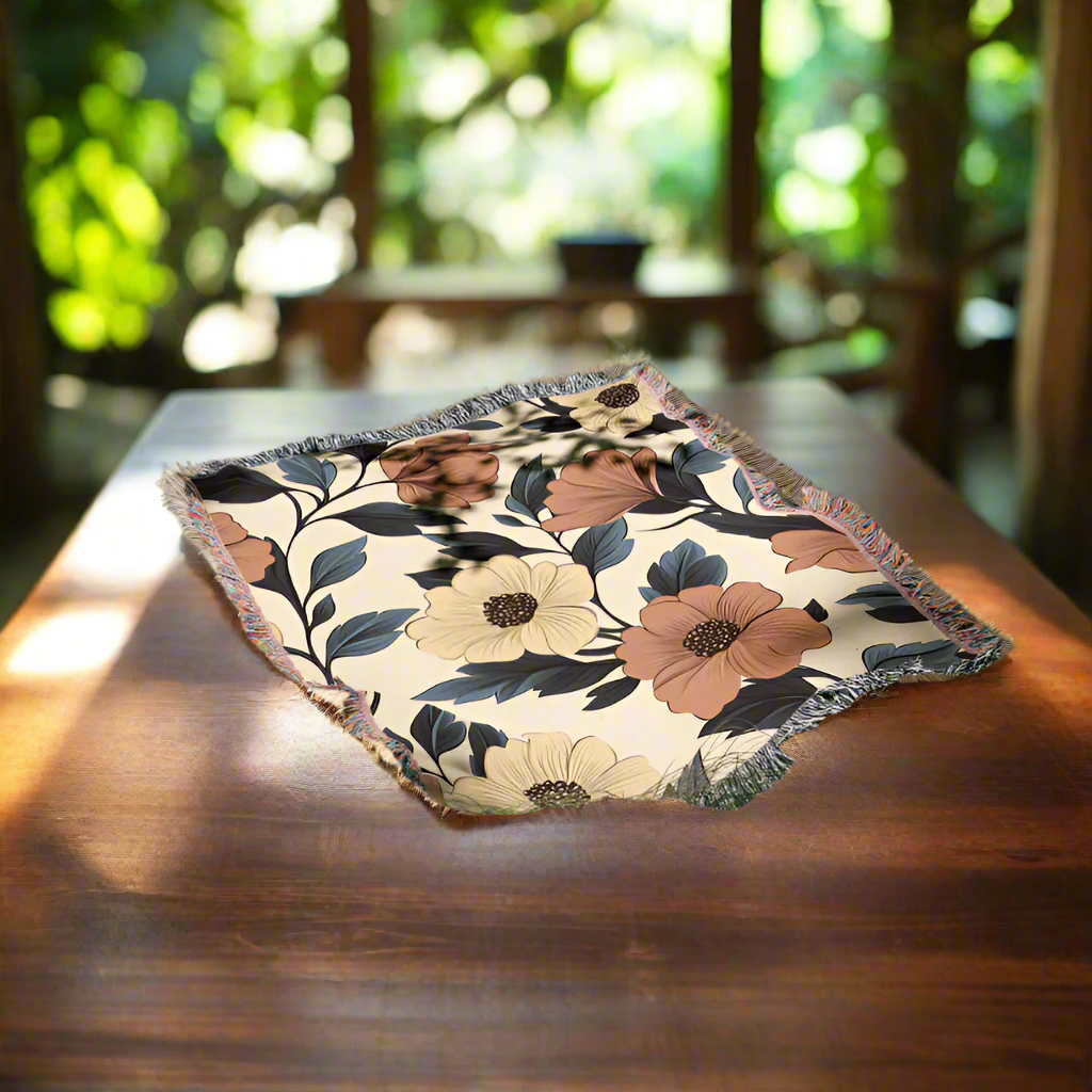 FloraWeave - Woven Floral Throw Blanket in Muted Elegance
