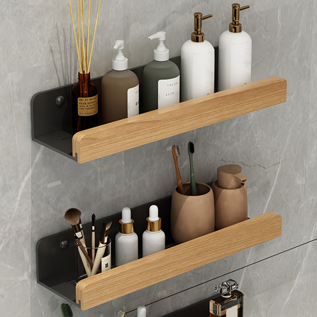 RustiRack Wall Shelf – Rustic Bathroom Storage Solution with No-Drill Installation
