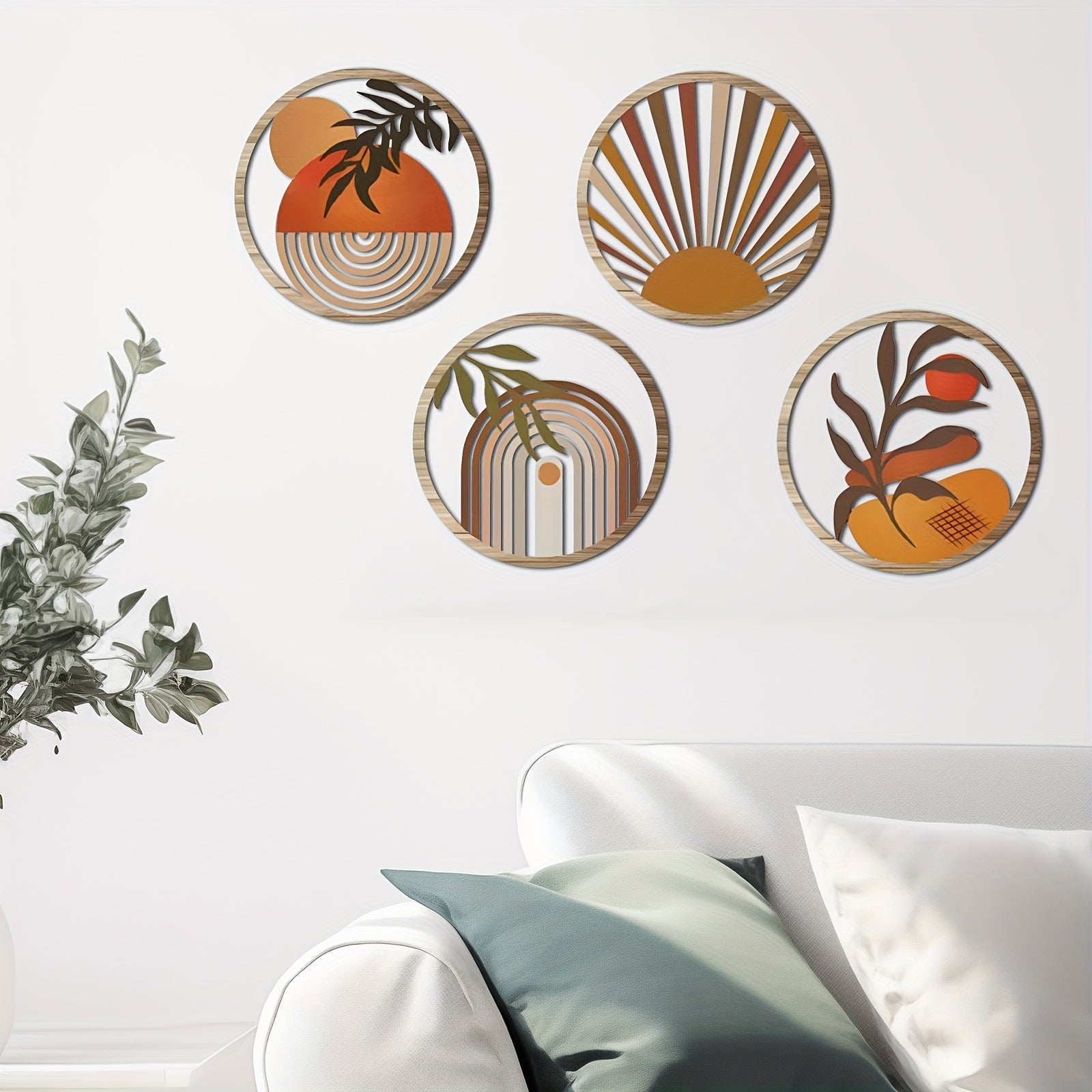 RuralAura Boho Wooden Wall Art Set – Rustic Carved Hanging Sculptures