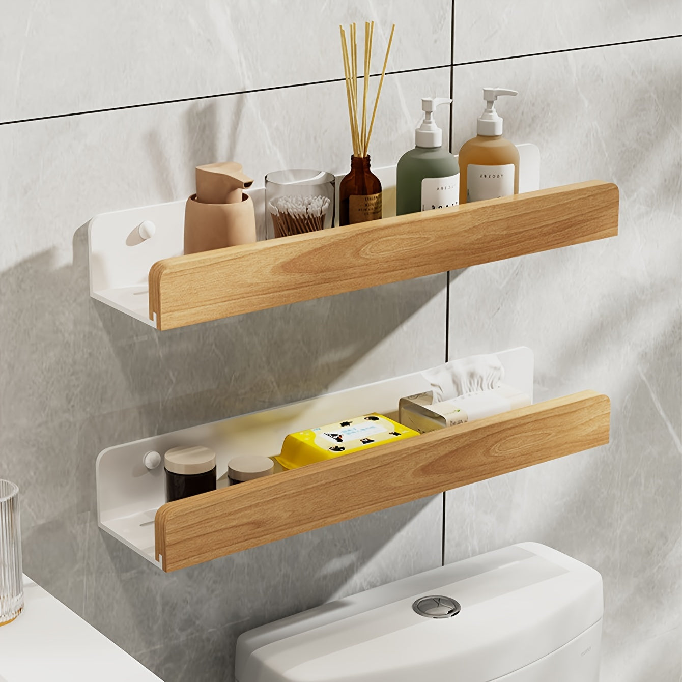 RustiRack Wall Shelf – Rustic Bathroom Storage Solution with No-Drill Installation