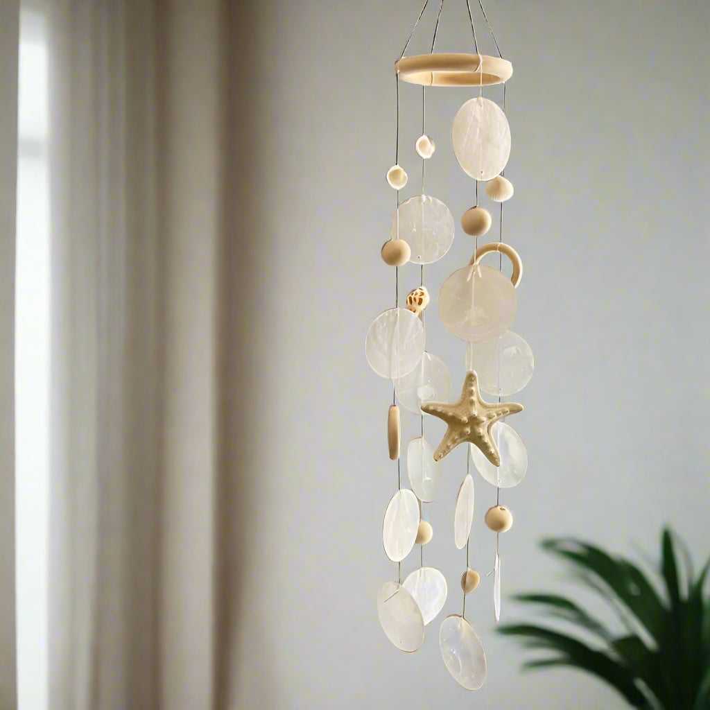 SeaWhispers - Coastal Shell and Starfish Wind Chime Decor