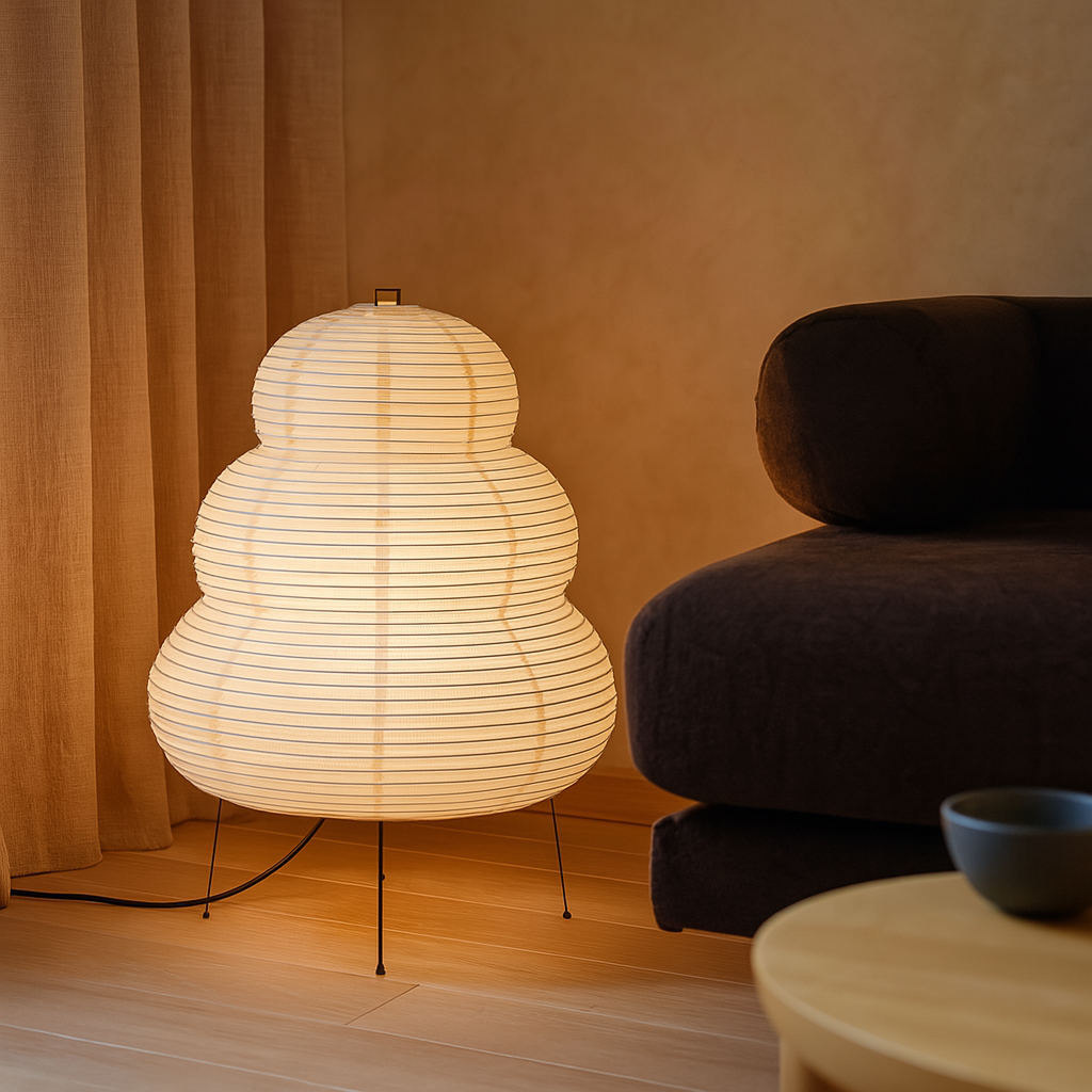 WabiLume Artistic Rice Paper Floor Lamp – Adjustable Wabi-Sabi Style Lighting for Modern Interiors