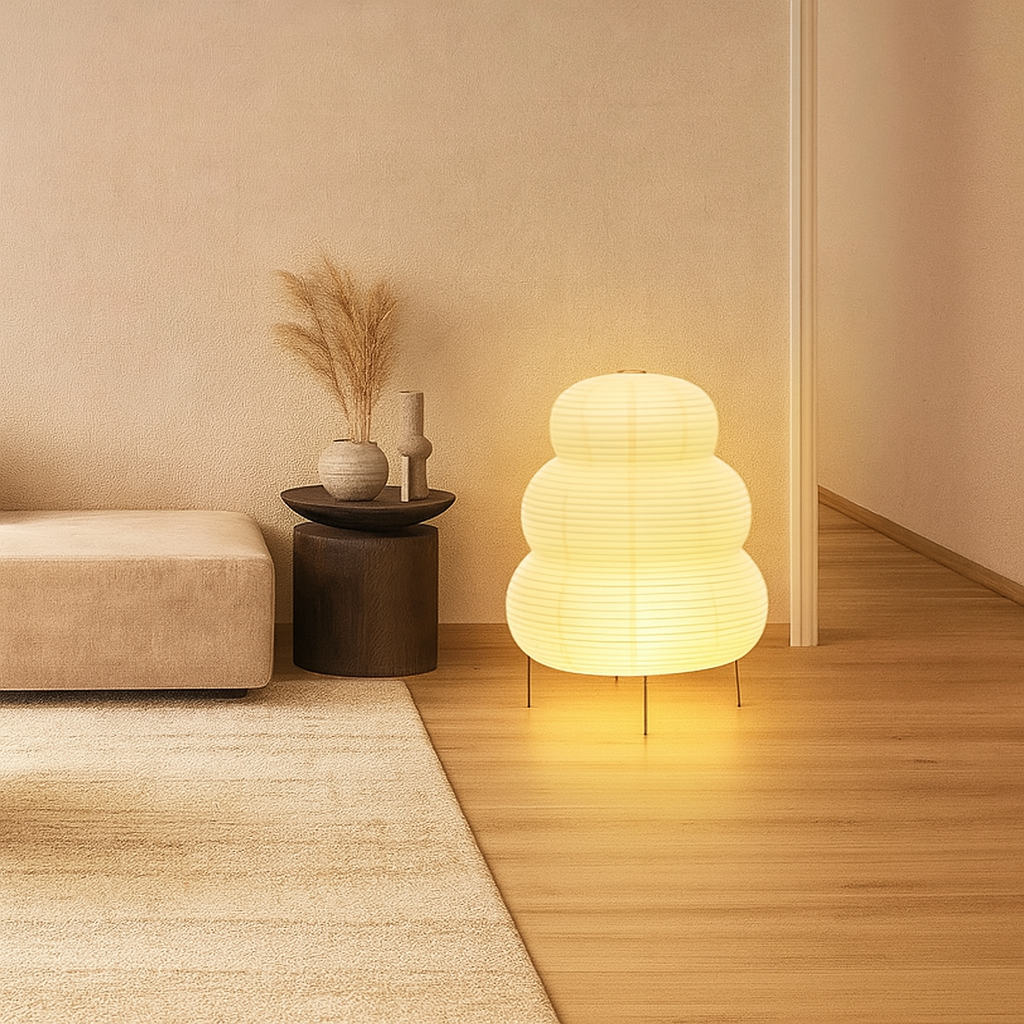 WabiLume Artistic Rice Paper Floor Lamp – Adjustable Wabi-Sabi Style Lighting for Modern Interiors