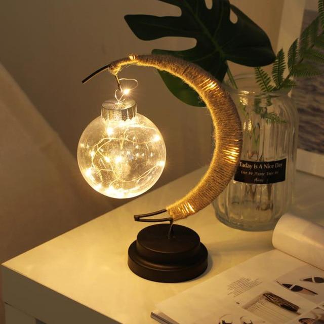 LunaGlow - Enchanting Crescent Moon Table Lamp with Twine Design
