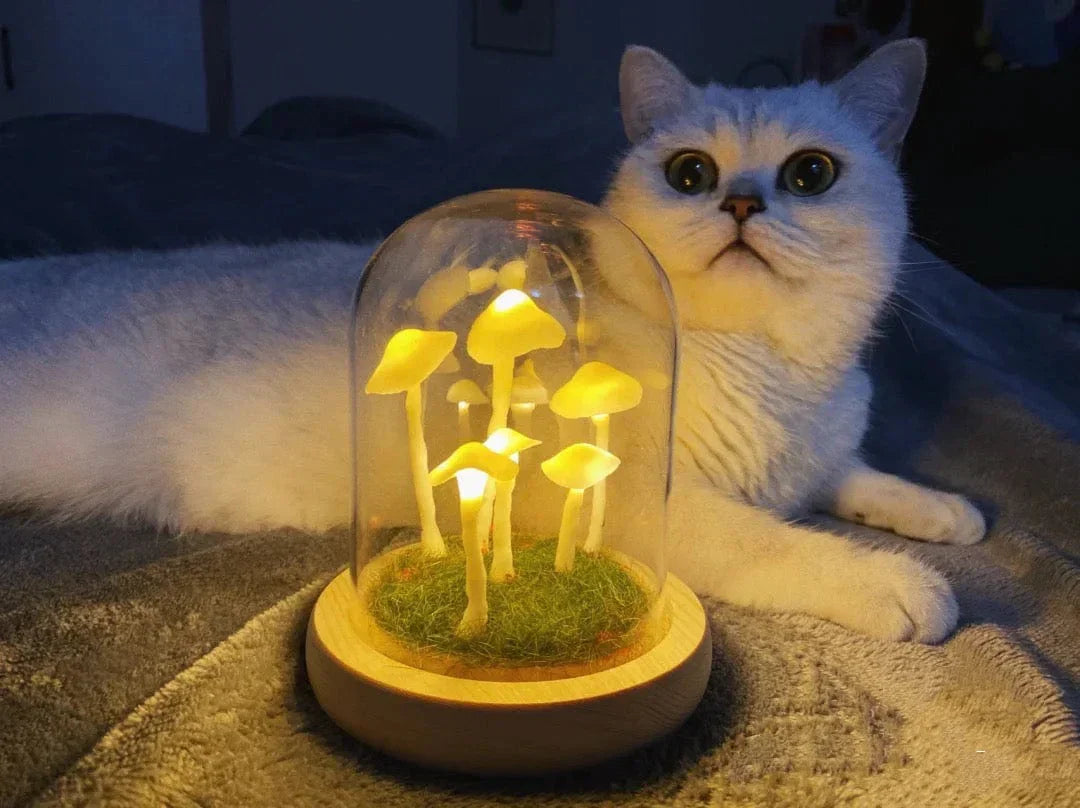 MagicalGlow - Mushroom Glass Cloche Night Light