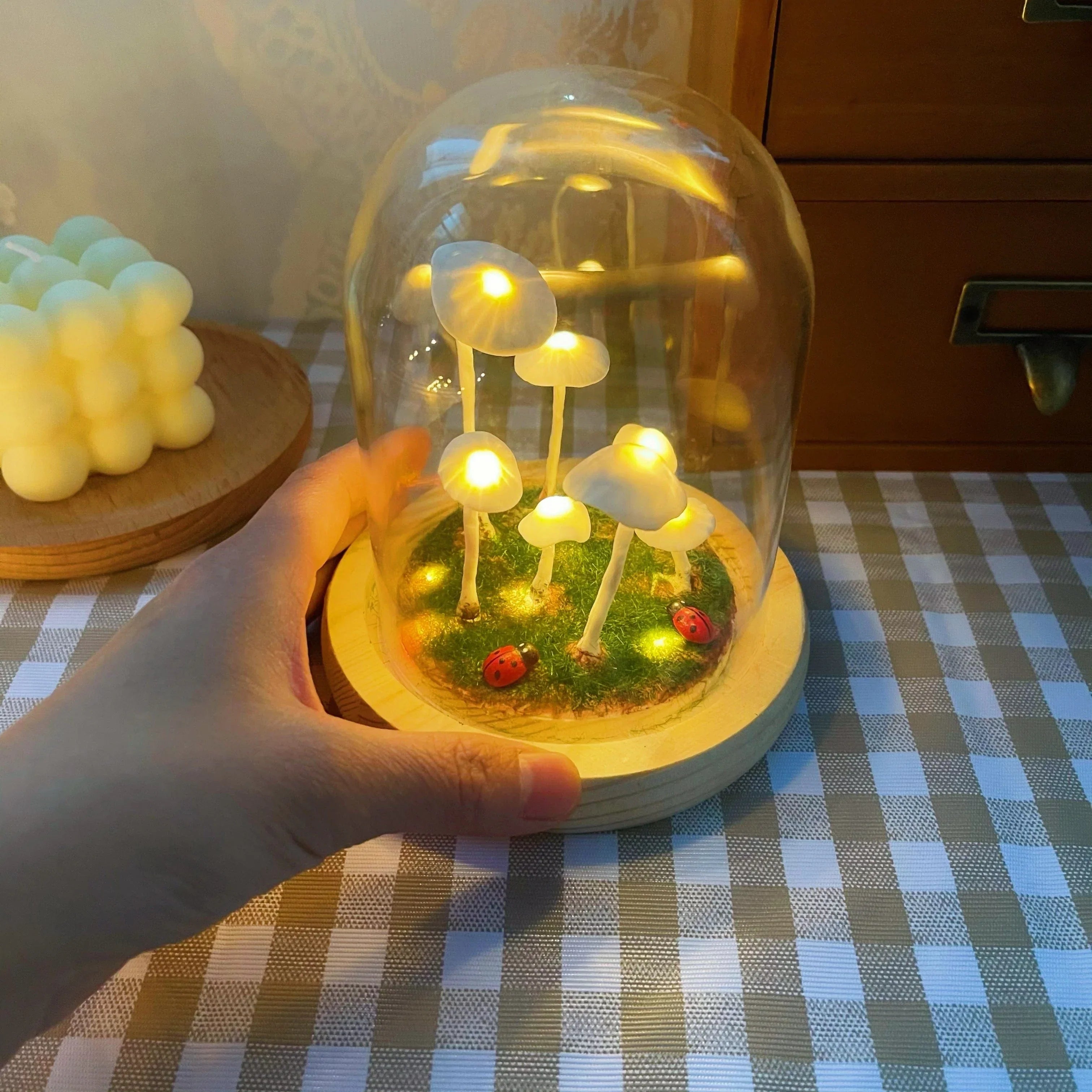 MagicalGlow - Mushroom Glass Cloche Night Light