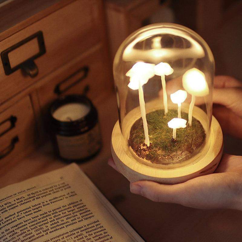 MagicalGlow - Mushroom Glass Cloche Night Light