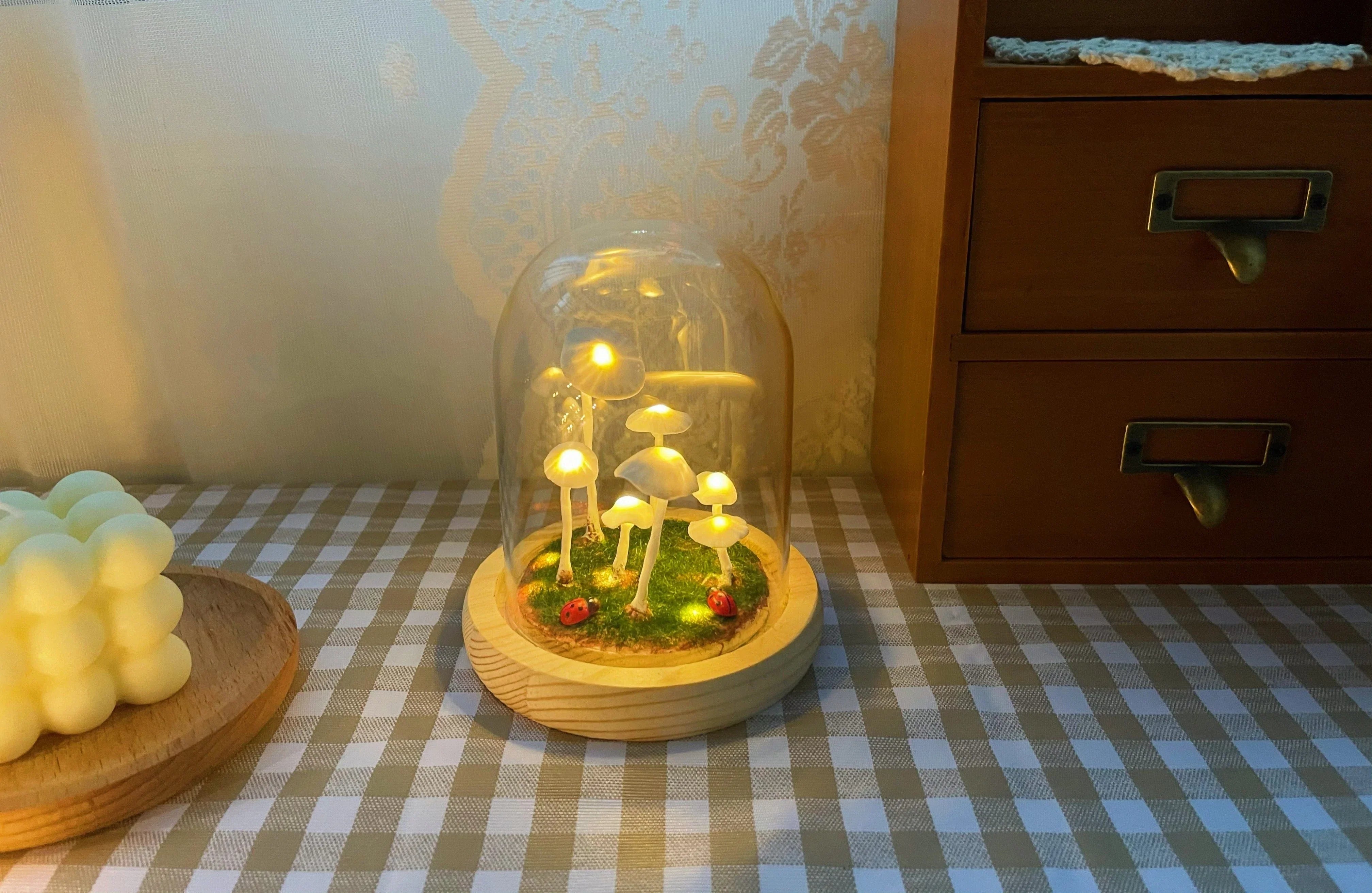 MagicalGlow - Mushroom Glass Cloche Night Light