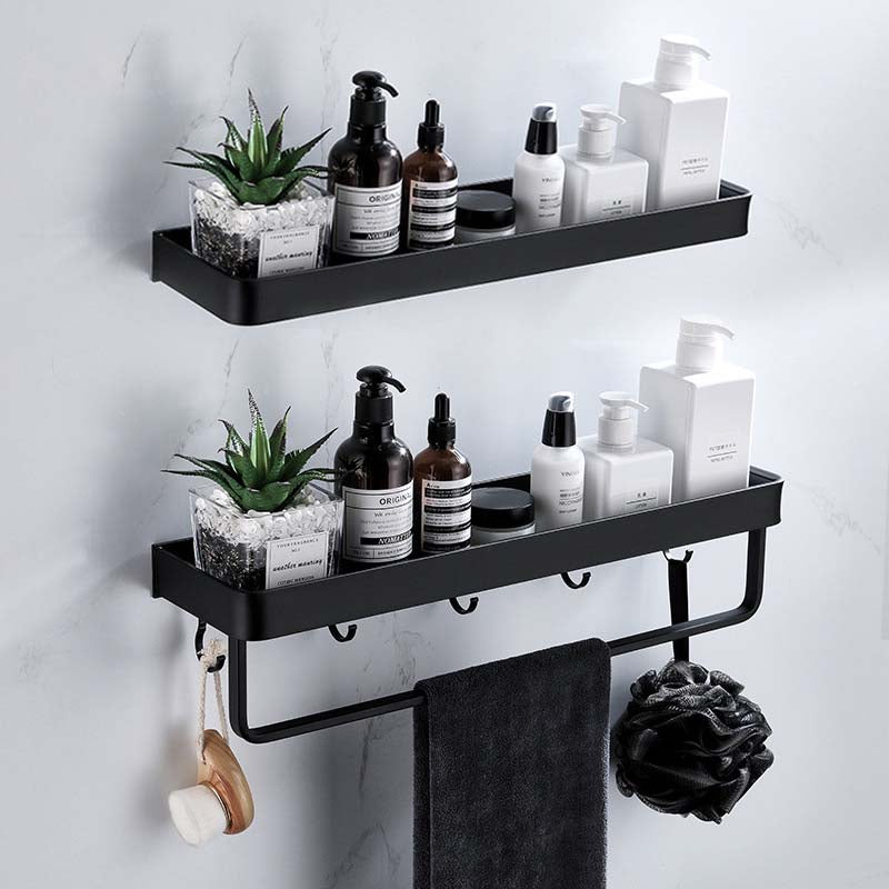 NoirLux- Wall Shelf Sleek Bathroom Storage with Towel Bar and Hooks