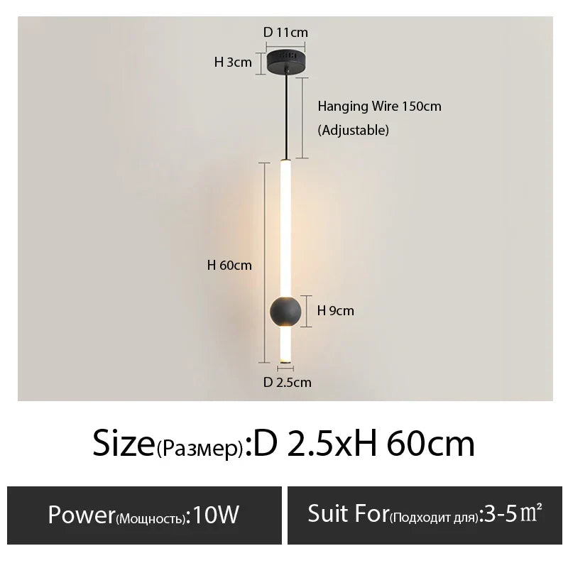 LumaSphere - Minimalist Pendant Light with Slender Black Rod and Glass Globe