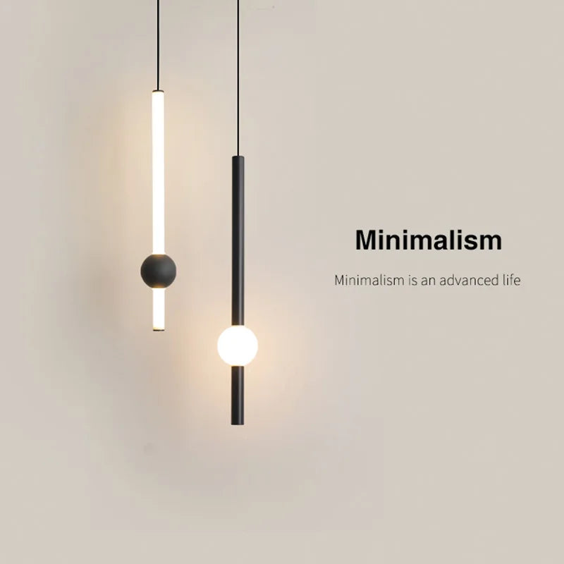 LumaSphere - Minimalist Pendant Light with Slender Black Rod and Glass Globe