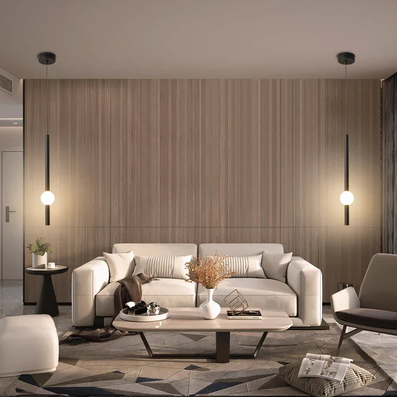 LumaSphere - Minimalist Pendant Light with Slender Black Rod and Glass Globe