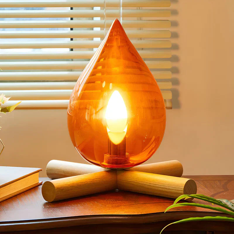 FlammeLys – Table lamp with wooden base and flame effect for a cozy atmosphere