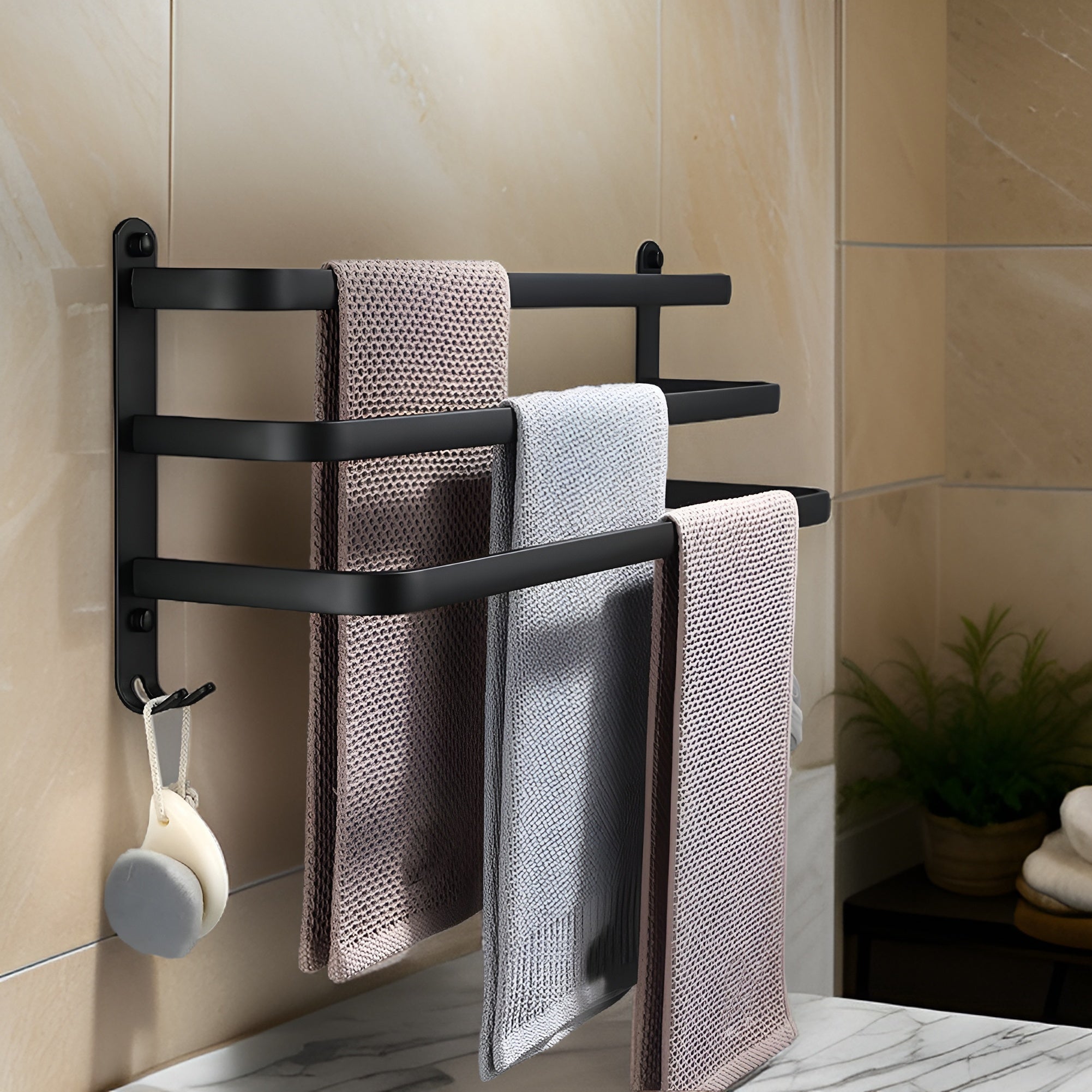 Larsen 3-Tier Space-Saving Wall Towel Holder