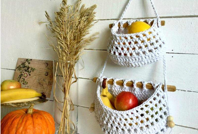 Handwoven Macrame Hanging Fruit Basket – Stylish & Space-Saving Storage