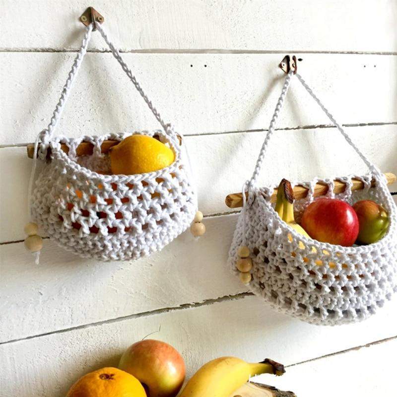 Handwoven Macrame Hanging Fruit Basket – Stylish & Space-Saving Storage