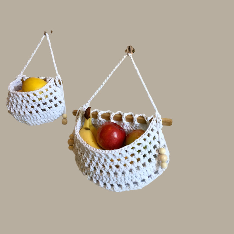 Handwoven Macrame Hanging Fruit Basket – Stylish & Space-Saving Storage
