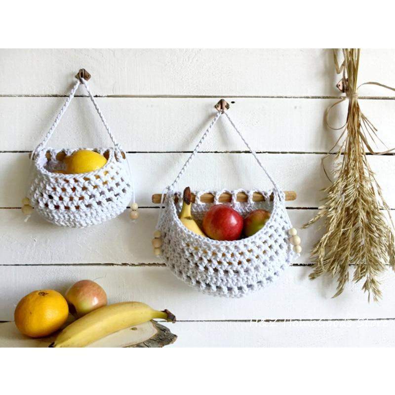 Handwoven Macrame Hanging Fruit Basket – Stylish & Space-Saving Storage