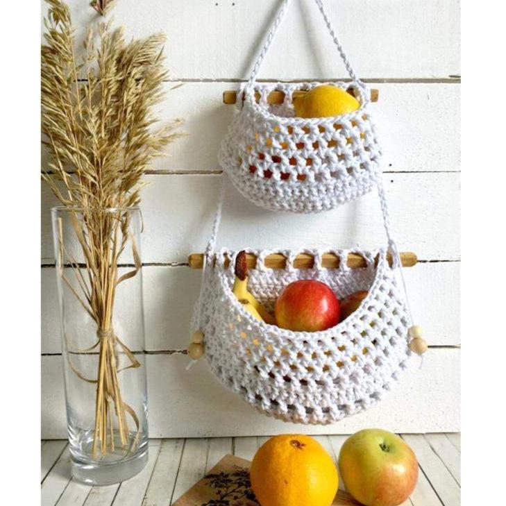Handwoven Macrame Hanging Fruit Basket – Stylish & Space-Saving Storage