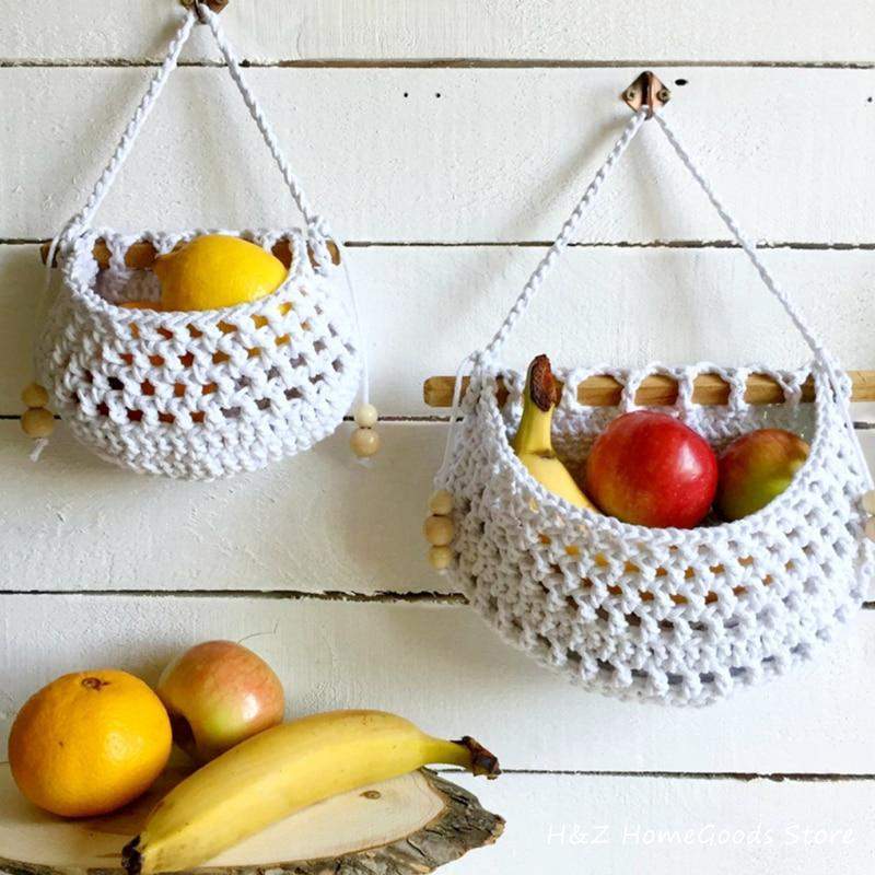 Handwoven Macrame Hanging Fruit Basket – Stylish & Space-Saving Storage