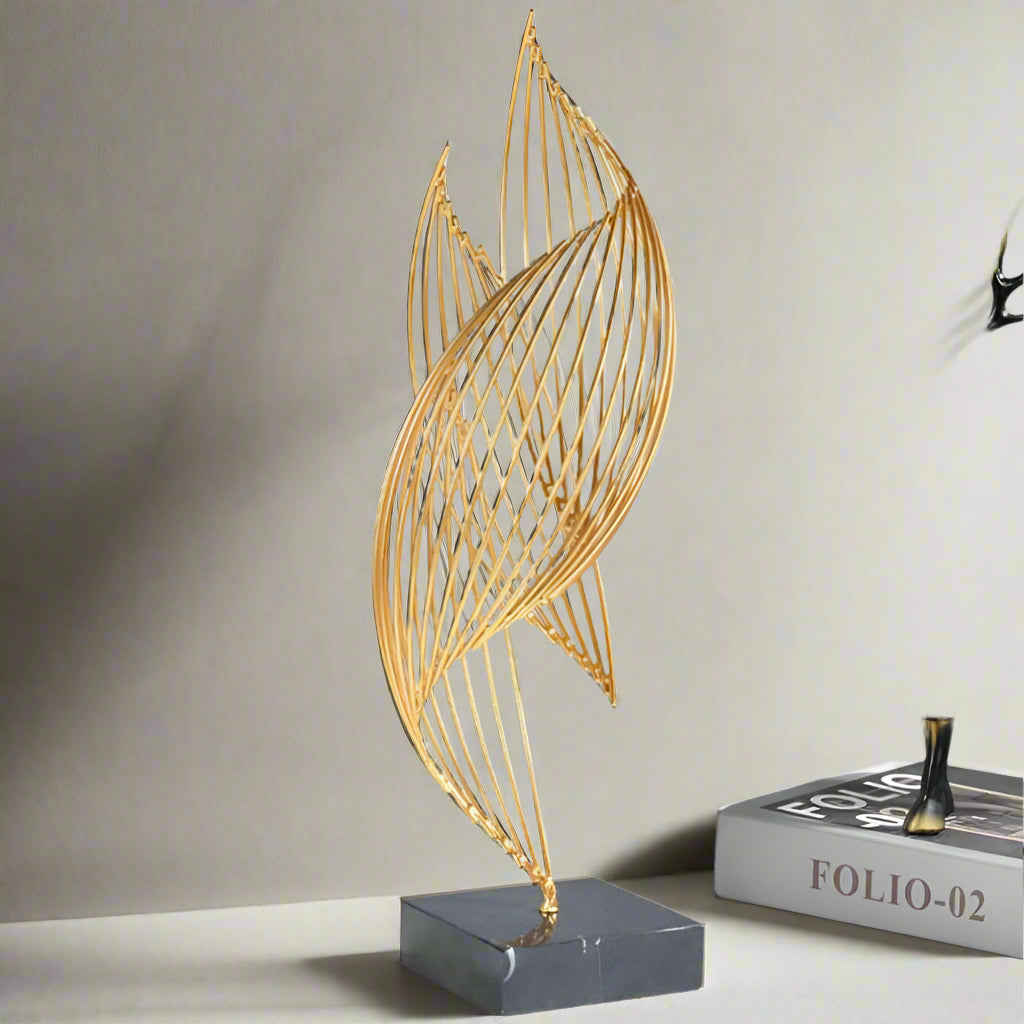 AurumLeaf - Abstract Gold Metal Sculptures on Marble Base