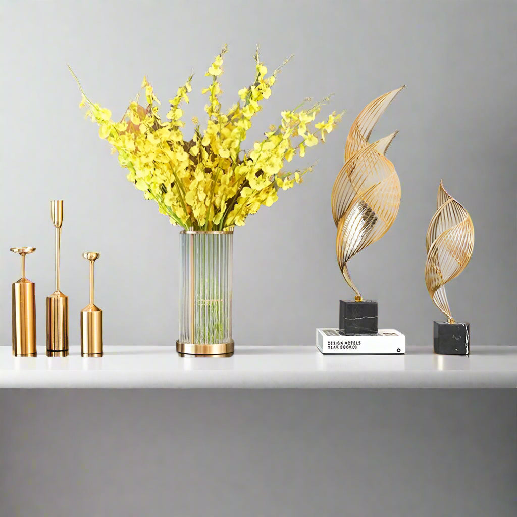 AurumLeaf - Abstract Gold Metal Sculptures on Marble Base