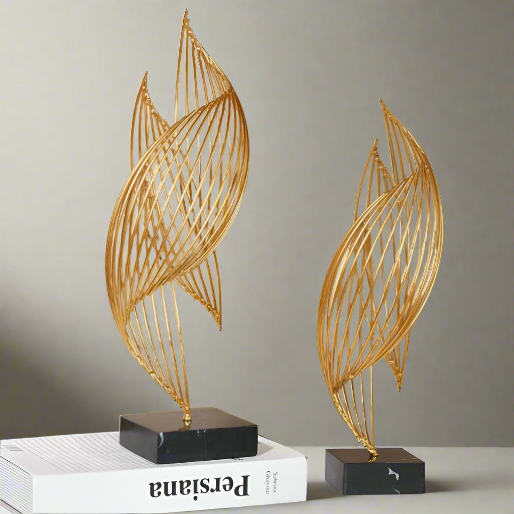 AurumLeaf - Abstract Gold Metal Sculptures on Marble Base