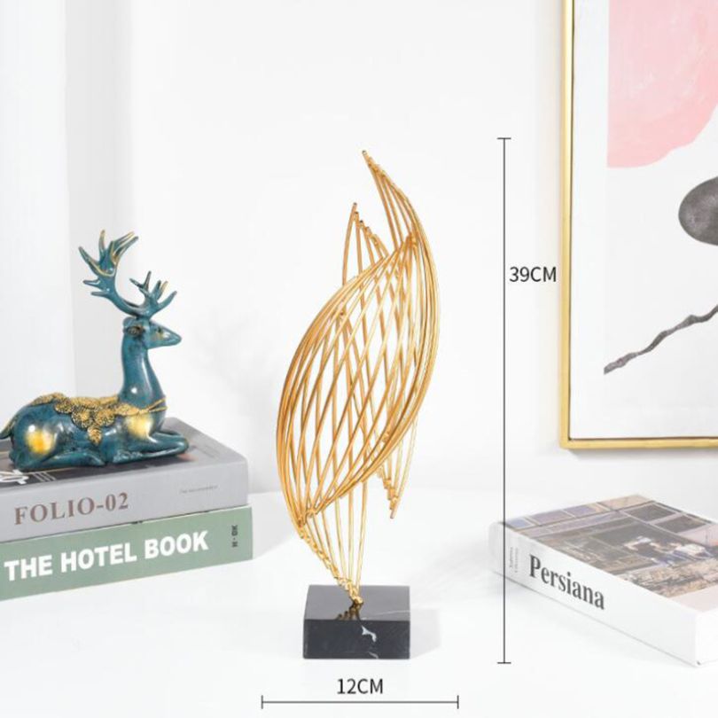 AurumLeaf - Abstract Gold Metal Sculptures on Marble Base