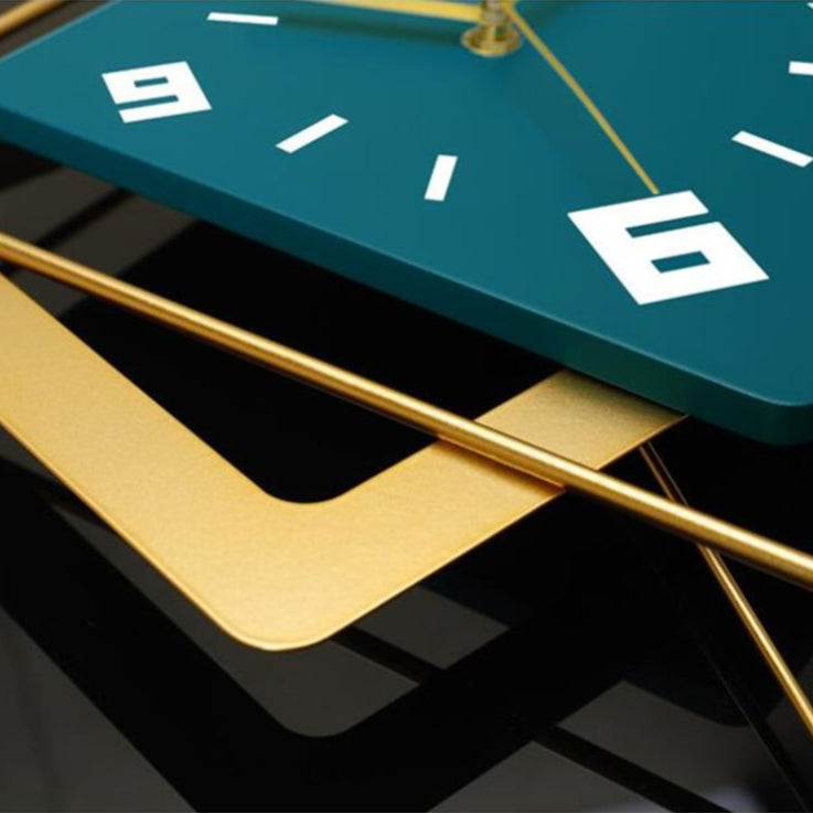 LuxeGeometry - Modern Geometric Teal and Gold Wall Clock