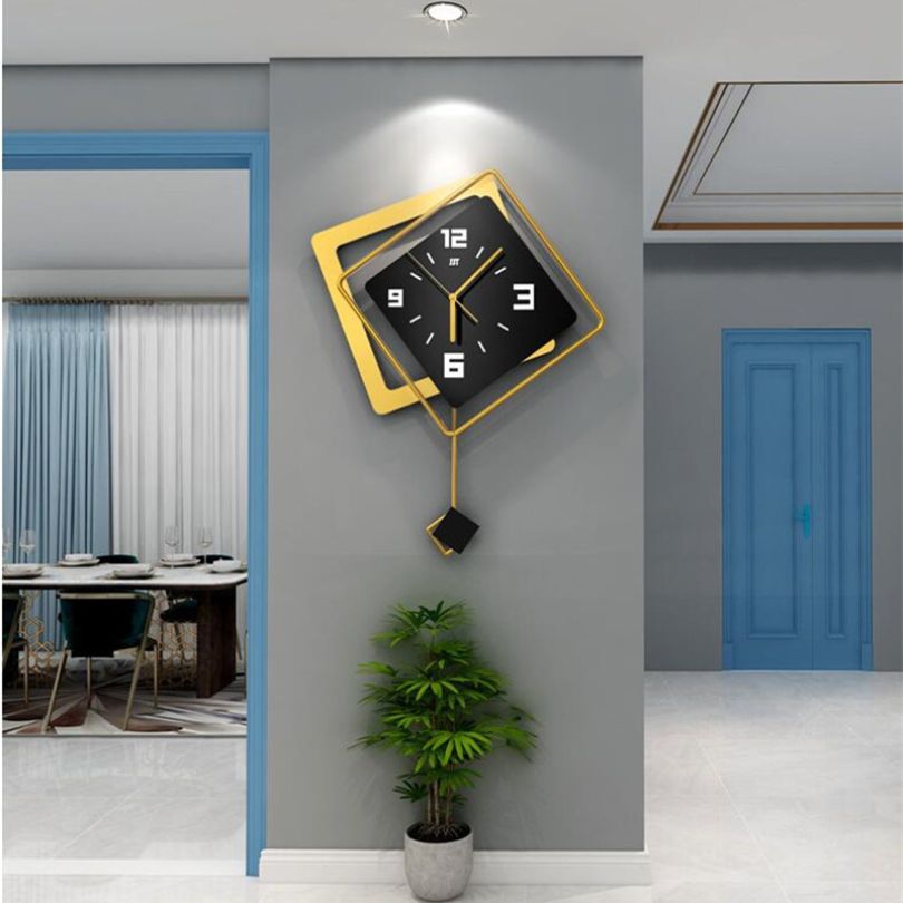 LuxeGeometry - Modern Geometric Teal and Gold Wall Clock