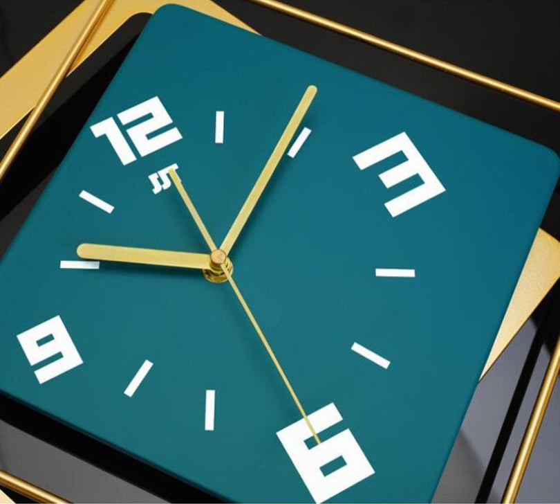 LuxeGeometry - Modern Geometric Teal and Gold Wall Clock