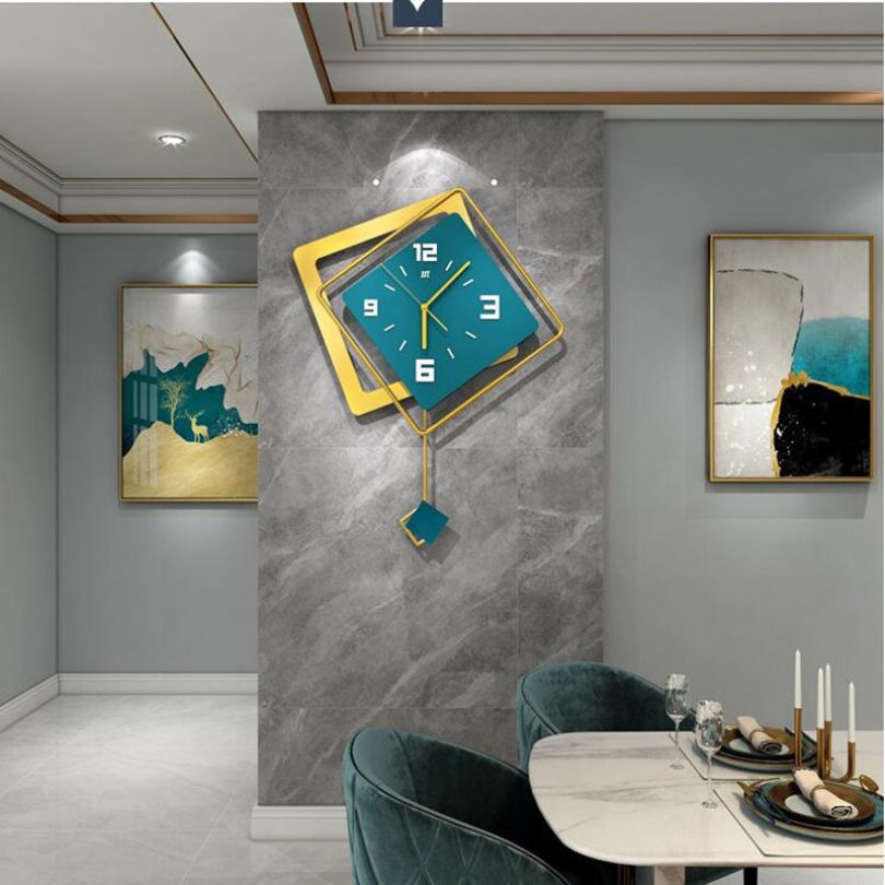 LuxeGeometry - Modern Geometric Teal and Gold Wall Clock